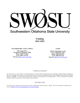 Southwestern Oklahoma State University Undergraduate Catalog 2021-2022