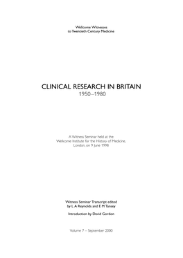 Clinical Research in Britain, 1950-1980