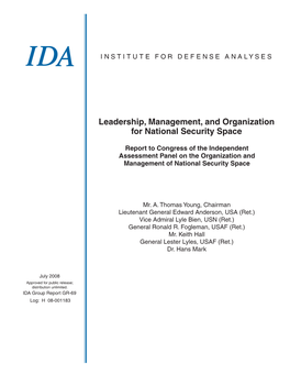 Leadership, Management, and Organization for National Security Space