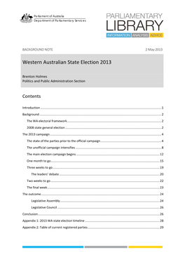Western Australian State Election 2013