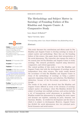 The Methodology and Subject Matter in Sociology of Founding Fathers of Ibn Khaldun and Auguste Comte: a Comparative Study