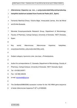 Alteromonas Hispanica Sp. Nov., a Polyunsaturated-Fatty-Acid-Producing