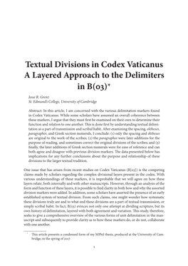 Textual Divisions in Codex Vaticanus a Layered Approach to the Delimiters in B(03)* Jesse R