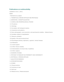 Publications on Multimorbidity (Updated on July 1, 2021)