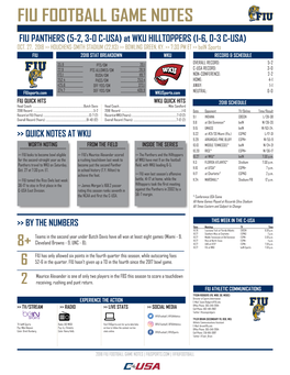 FIU FOOTBALL GAME NOTES FIU PANTHERS (5-2, 3-0 C-USA) at WKU HILLTOPPERS (1-6, 0-3 C-USA) OCT