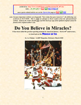 Do You Believe in Miracles? It Has Been Called the Greatest Sporting Moment in American History