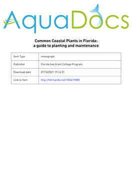 Ommon Coastal Plants a Common Coastal Plants in Florida a Guide to Planting and Maintenance