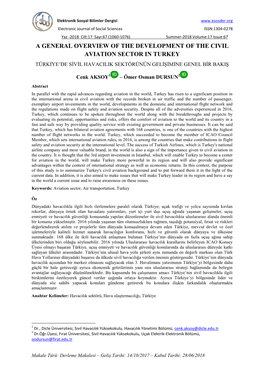 A General Overview of the Development of the Civil Aviation Sector in Turkey Türkiye’De Sivil Havacilik Sektörünün Gelişimine Genel Bir Bakiş