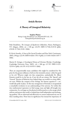 Article Review a Theory of Liturgical Relativity