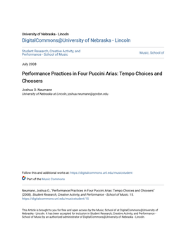 Performance Practices in Four Puccini Arias: Tempo Choices and Choosers