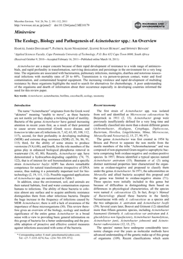 Minireview the Ecology, Biology and Pathogenesis of Acinetobacter Spp