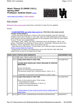 Music Theory II (MUSI 1311), Spring 2007 Professor: Andrew Davis (Email)