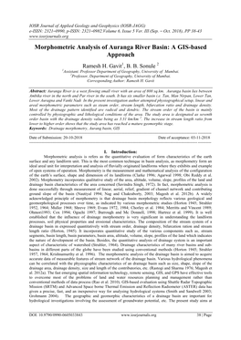 Morphometric Analysis of Auranga River Basin: a GIS-Based Approach