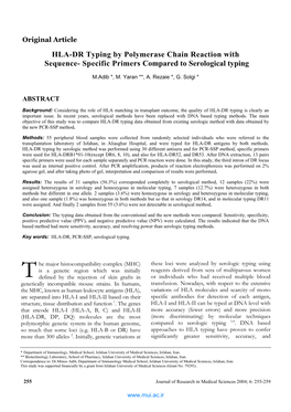 HLA-DR Typing by Polymerase Chain Reaction with Sequence- Specific Primers Compared to Serological Typing