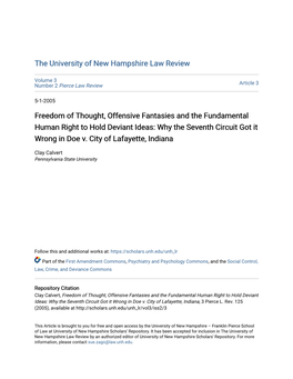 Freedom of Thought, Offensive Fantasies and the Fundamental Human Right to Hold Deviant Ideas: Why the Seventh Circuit Got It Wrong in Doe V