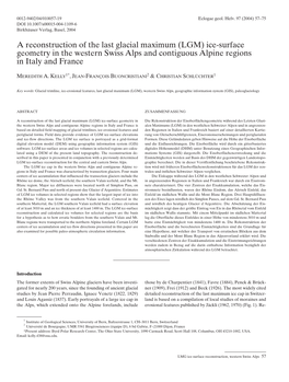 A Reconstruction of the Last Glacial Maximum (LGM) Ice-Surface Geometry in the Western Swiss Alps and Contiguous Alpine Regions in Italy and France