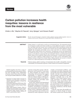 Carbon Pollution Increases Health Inequities: Lessons in Resilience from the Most Vulnerable