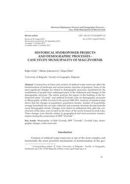 Historical Hydropower Projects and Demographic Processes - Case Study Municipality of Mali Zvornik