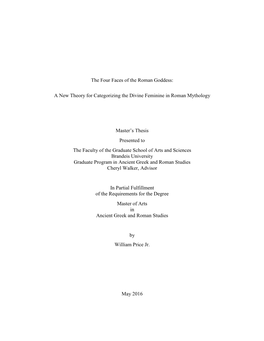 The Four Faces of the Roman Goddess: a New Theory for Categorizing the Divine Feminine in Roman Mythology