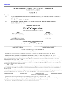 IMAX Corporation (Exact Name of Registrant As Specified in Its Charter)