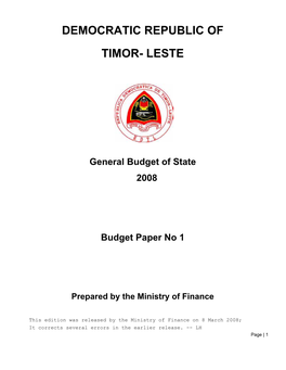 Democratic Republic of Timor- Leste