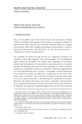 SRAFFA and SOCIAL ANALYSIS Andrea Ginzburg