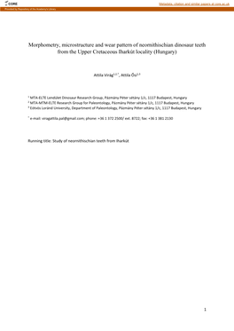 Morphometry, Microstructure and Wear Pattern of Neornithischian Dinosaur Teeth from the Upper Cretaceous Iharkút Locality (Hungary)