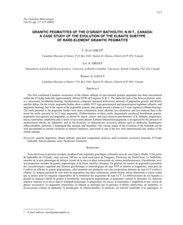 Granitic Pegmatites of the O'grady Batholith, N.W.T., Canada: a Case Study of the Evolution of the Elbaite Subtype of Rare-Ele