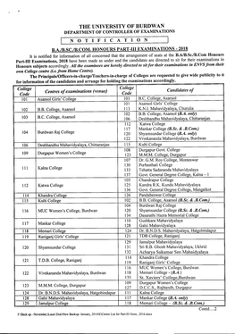 THE UNIVERSITY of BURDWAN DEPARTMENT of CONTROLLER of EXAMINATIONS NOTIFICATION B.A.IB.SC.Lb.COM