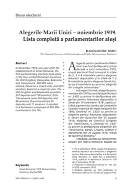 Alegerile Marii Uniri – Noiembrie 1919. Lista Completă a Parlamentarilor Aleși