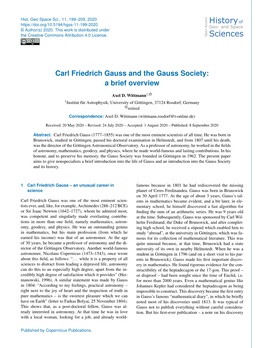 Carl Friedrich Gauss and the Gauss Society: a Brief Overview