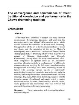 The Convergence and Convenience of Talent, Traditional Knowledge and Performance in the Chewa Drumming Tradition