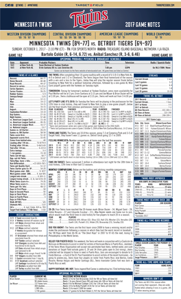 Minnesota Twins (84-77) Vs. Detroit Tigers (64-97)