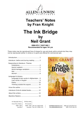 The Ink Bridge by Neil Grant ISBN 978 1 74237 669 1 Recommended for Ages 14+ Yrs