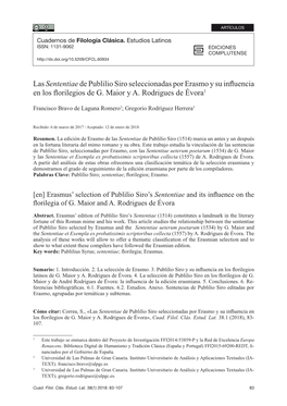 Las Sententiae De Publilio Siro Seleccionadas Por Erasmo Y Su Influencia En Los Florilegios De G