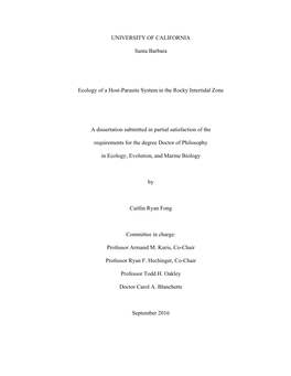 UNIVERSITY of CALIFORNIA Santa Barbara Ecology of a Host-Parasite