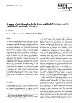 Selection of Unicellular Algae by the Littoral Amphipods &lt;Emphasis Type