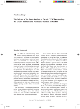 The Seizure of the Santo António at Patani. VOC Freebooting, the Estado Da I´Ndia and Peninsular Politics, 1602-1609