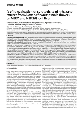 In Vitro Evaluation of Cytotoxicity of N-Hexane