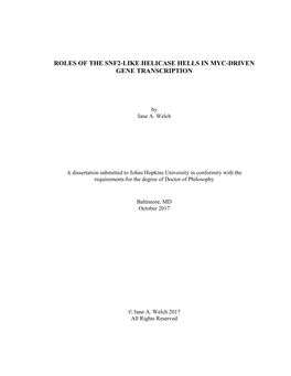 Roles of the Snf2-Like Helicase Hells in Myc-Driven Gene Transcription