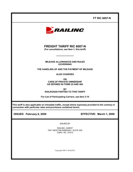 FREIGHT TARIFF RIC 6007-N (For Cancellations, See Item 1, This Tariff)