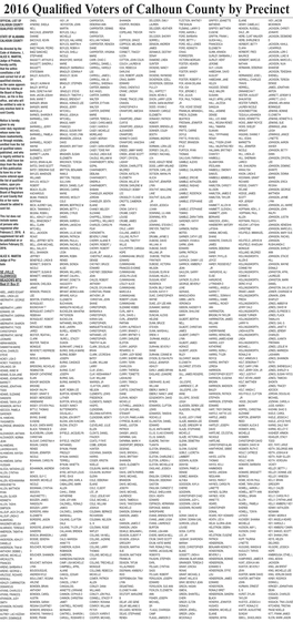 2016 Qualified Voters of Calhoun County by Precinct