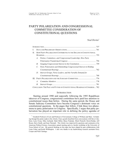 Party Polarization and Congressional Committee Consideration of Constitutional Questions