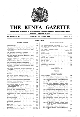 THE KENYA GAZETTE Published Under the Authority of His Excellency the Governor of the Colony and Protectorate of Kenya (Registered As a Newspaper at the G.P.0.)