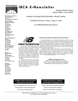 IBCA E-Newsletter Hoosier Hysteria News March 2006 | Issue XXXIX