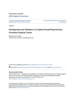 Development and Validation of a Hybrid Virtual/Physical Nuss Procedure Surgical Trainer