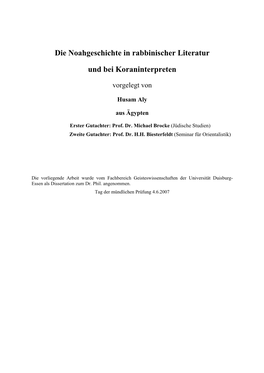 Die Noahgeschichte in Rabbinischer Literatur Und Bei Koraninterpreten