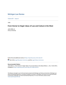 From Homer to Hegel: Ideas of Law and Culture in the West