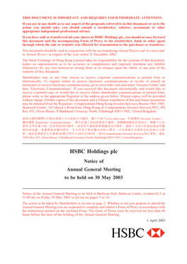 HSBC Holdings Plc 2003 Notice Of