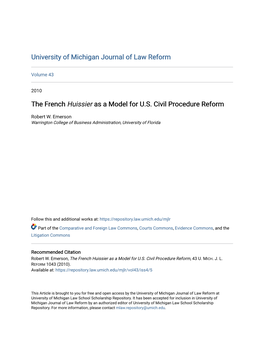 The French Huissier As a Model for U.S. Civil Procedure Reform